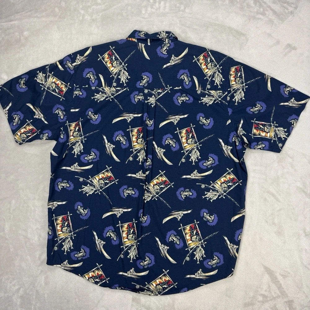 Vintage Natural‎ Issue Button Down Large Men's Fishing Camping Hawaiian Shirt